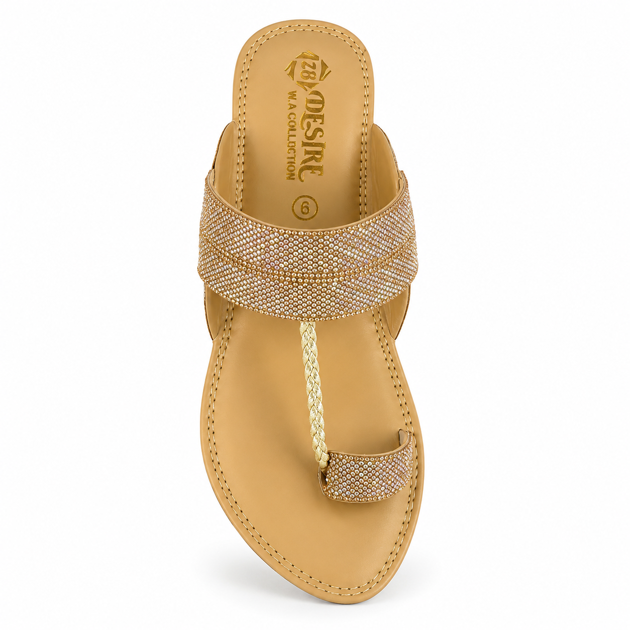 Sparkling embellished tan sandal flat