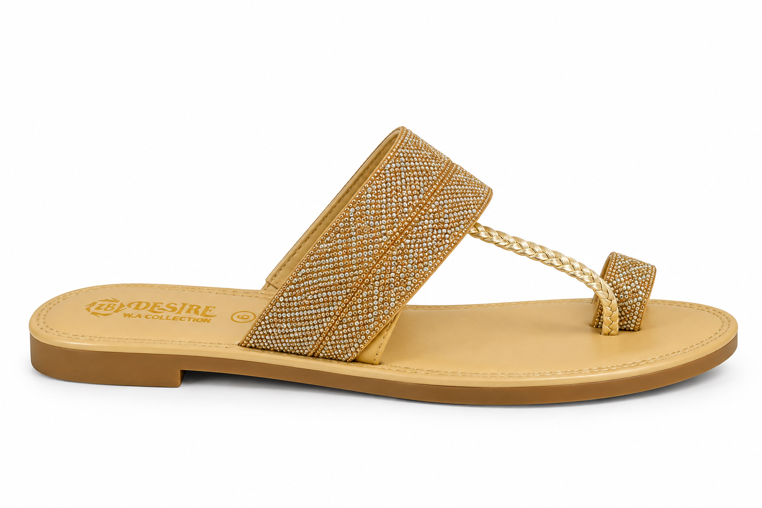 Elegant gold sandal with crystal embellishments