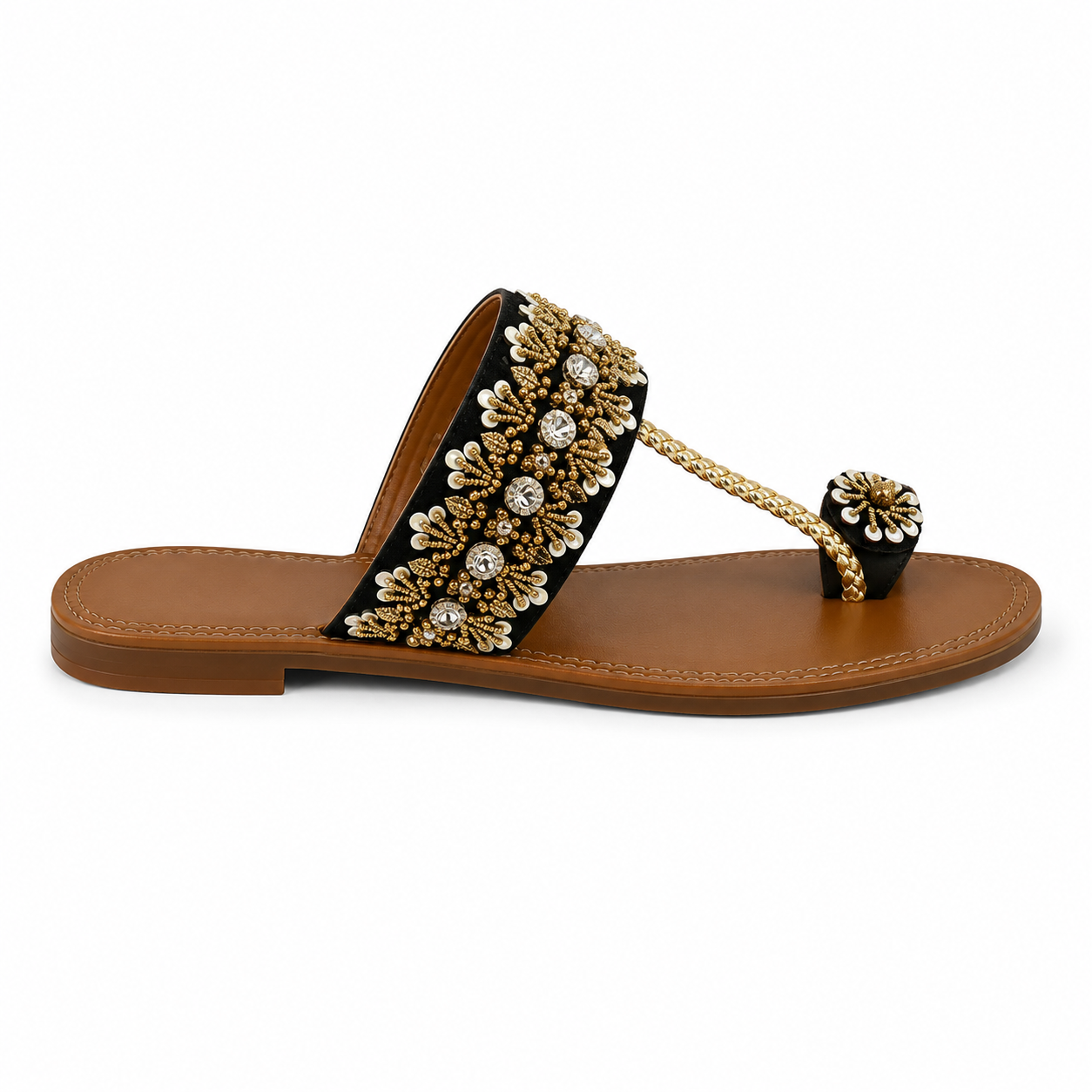 Noir Crystal Embellished Toe-Ring Sandals ✨